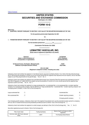 Miniature LeMaitre Vascular 10-Q Rapport trimestriel 2021 
