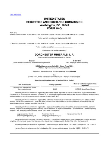 Miniature Dorchester Minerals 10-Q Rapport trimestriel 2021 