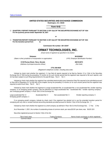 Vorschaubild Ormat Technologies
 10-Q Quartalsbericht 2021 