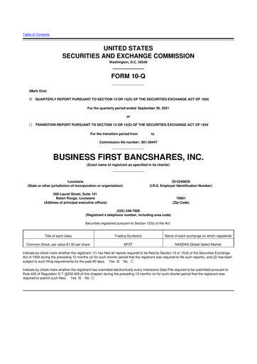 Miniature Business First Bancshares 10-Q Rapport trimestriel 2021 