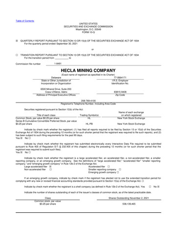 Thumbnail Hecla Mining
 10-Q Quarterly Report FY2021 