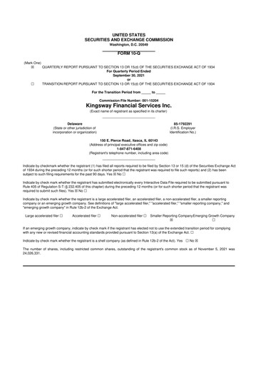 Vorschaubild Kingsway Financial Services 10-Q Quartalsbericht 2021 