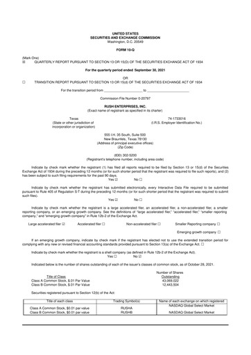 Thumbnail Rush Enterprises
 10-Q Quarterly Report FY2021 