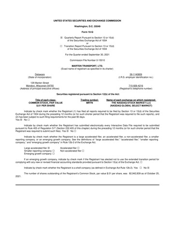 Thumbnail Marten Transport 10-Q Quarterly Report FY2021 