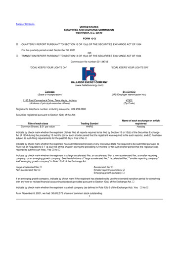 Thumbnail Hallador Energy Company
 10-Q Quarterly Report FY2021 
