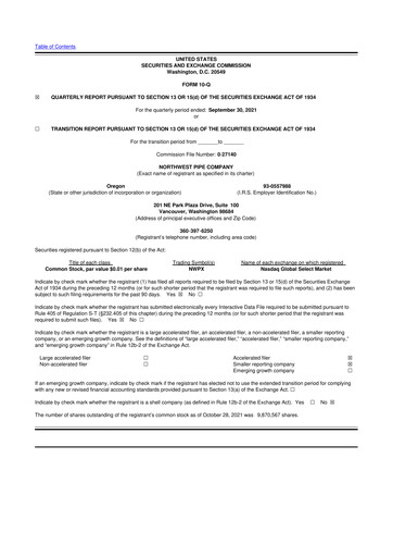 Miniature Northwest Pipe Company
 10-Q Rapport trimestriel 2021 