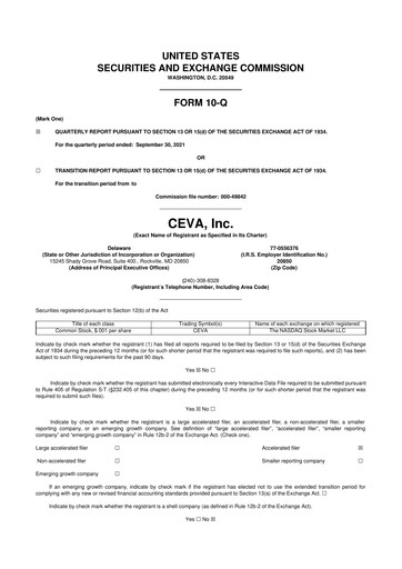 Vorschaubild CEVA
 10-Q Quartalsbericht 2021 