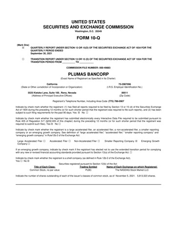 Miniature Plumas Bancorp 10-Q Rapport trimestriel 2021 