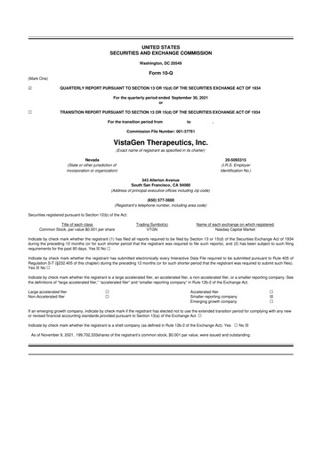 Thumbnail VistaGen Therapeutics
 10-Q Quarterly Report FY2022 