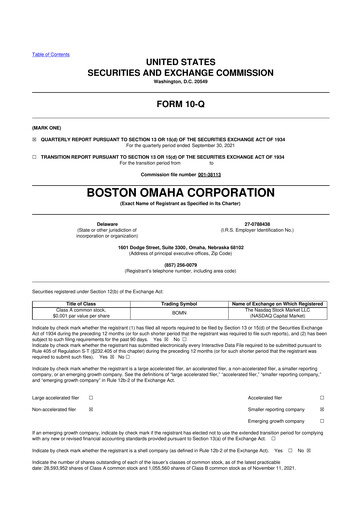 Thumbnail Boston Omaha 10-Q Quarterly Report FY2021 