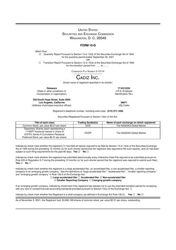Thumbnail Cadiz Inc. 10-Q Quarterly Report FY2021 