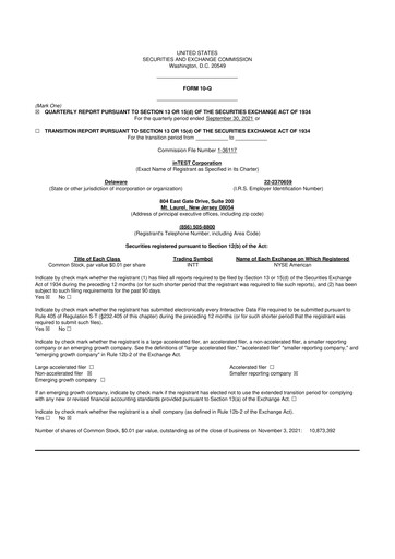 Vorschaubild inTEST Corporation 10-Q Quartalsbericht 2021 