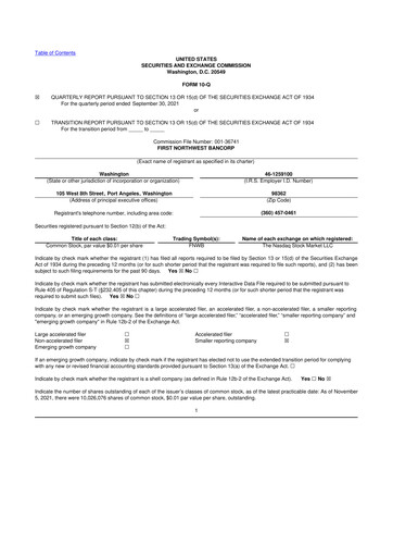 Thumbnail First Northwest Bancorp 10-Q Quarterly Report FY2021 