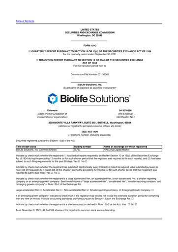 Thumbnail Biolife Solutions
 10-Q Quarterly Report FY 