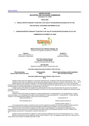 Miniature Natural Grocers by Vitamin Cottage 10-K Rapport annuel 2021