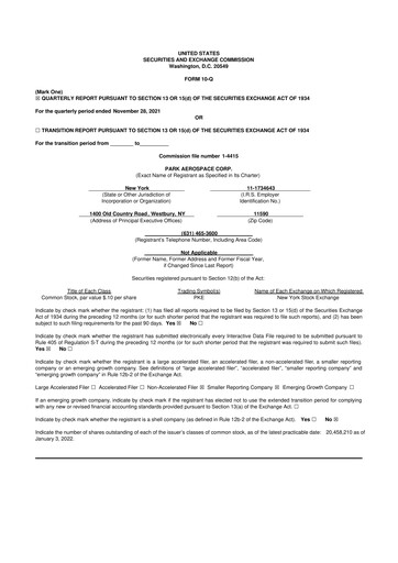 Miniature Park Aerospace 10-Q Rapport trimestriel 2022 