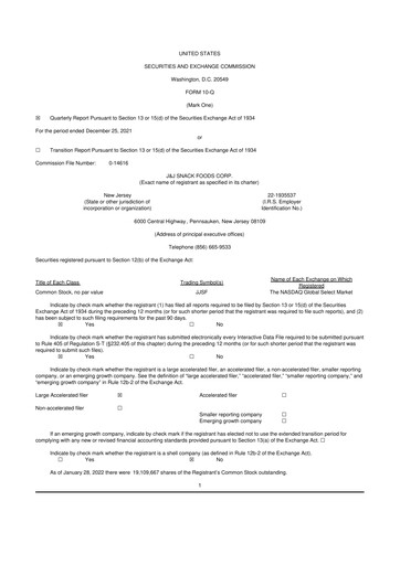 Thumbnail J&J Snack Foods
 10-Q Quarterly Report FY2022 