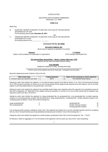 Miniature Nathan's Famous 10-Q Rapport trimestriel 2022 