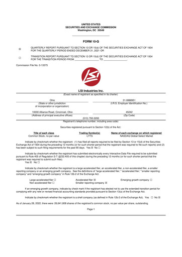 Miniature LSI Industries 10-Q Rapport trimestriel 2022 
