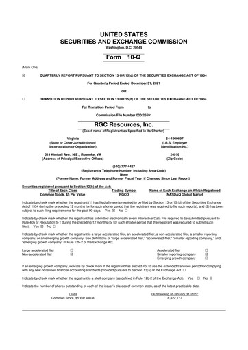 Thumbnail RGC Resources 10-Q Quarterly Report FY 