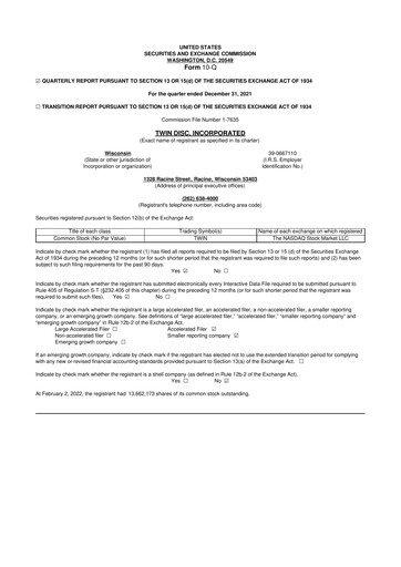 Thumbnail Twin Disc
 10-Q Quarterly Report FY 