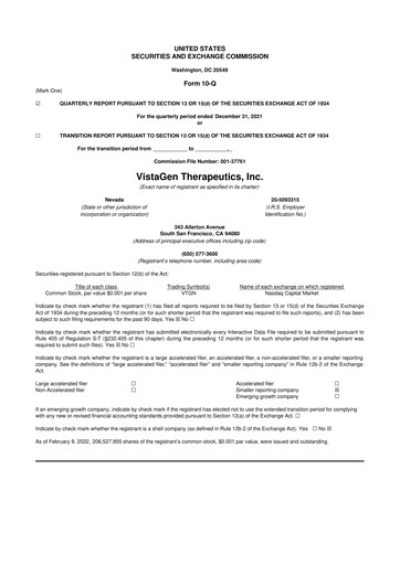 Thumbnail VistaGen Therapeutics
 10-Q Quarterly Report FY2022 