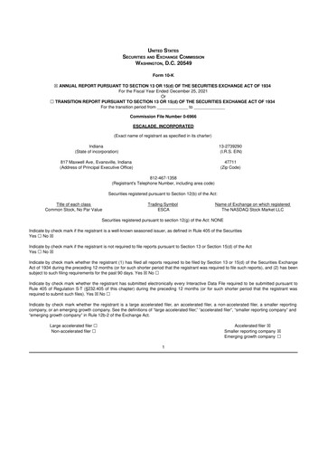 Thumbnail Escalade Sports 10-K Annual Report 