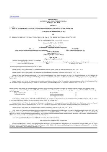 Thumbnail Applied Optoelectronics 10-K Annual Report 2021