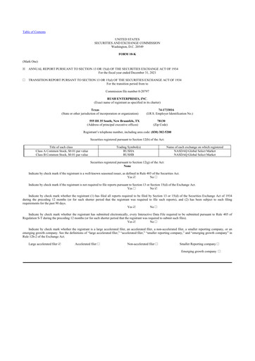 Thumbnail Rush Enterprises
 10-K Annual Report 2021