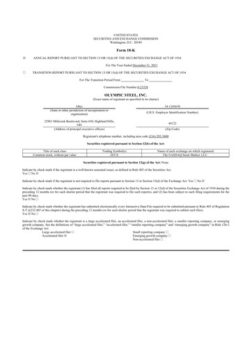 Thumbnail Olympic Steel
 10-K Annual Report 2021