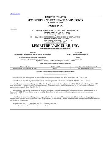 Thumbnail LeMaitre Vascular 10-K Annual Report 2021