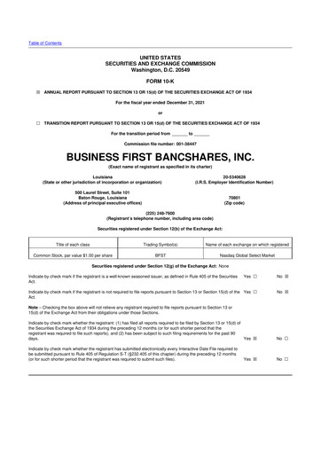 Vorschaubild Business First Bancshares 10-K Jahresbericht 2021