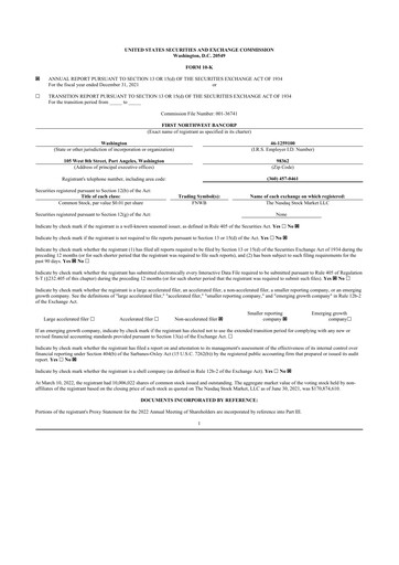 Thumbnail First Northwest Bancorp 10-K Annual Report 2021