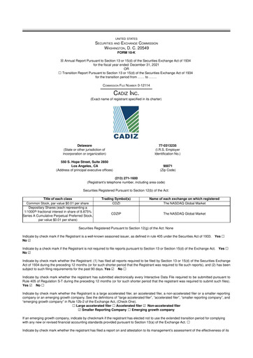 Thumbnail Cadiz Inc. 10-K Annual Report 2021