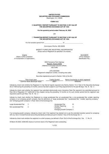 Thumbnail Bassett Furniture 10-Q Quarterly Report FY2022 
