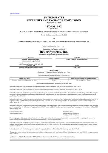 Thumbnail Rekor Systems 10-K Annual Report 2021