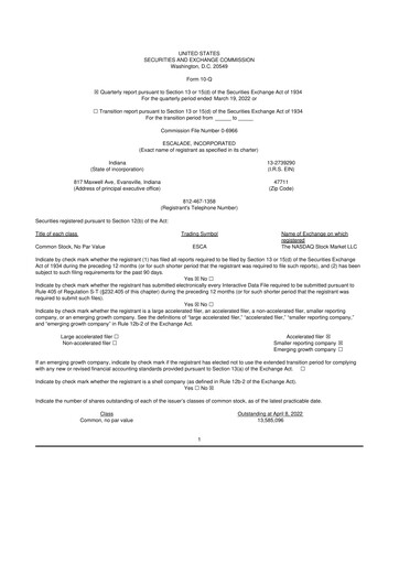 Thumbnail Escalade Sports 10-Q Quarterly Report FY 