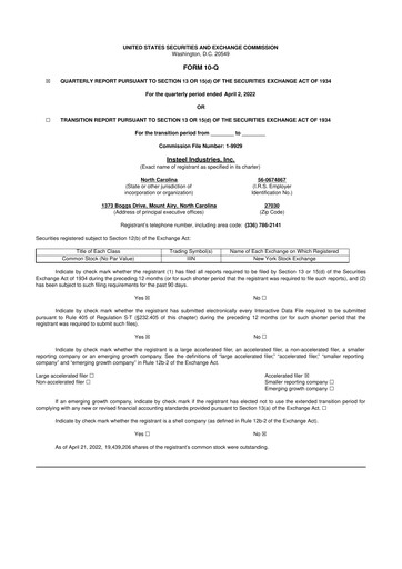 Vorschaubild Insteel Industries 10-Q Quartalsbericht  