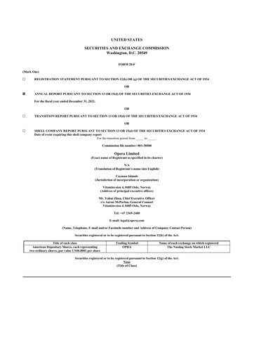 Thumbnail Opera 20-F Annual Report 2021