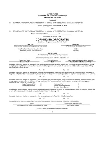 Thumbnail Corning 10-Q Quarterly Report FY2022 