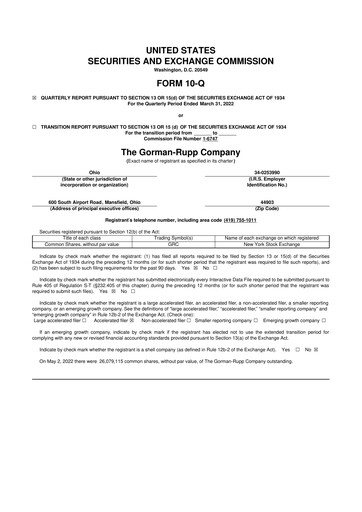 Thumbnail Gorman-Rupp 10-Q Quarterly Report FY2022 