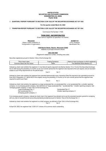 Thumbnail Twin Disc
 10-Q Quarterly Report FY 