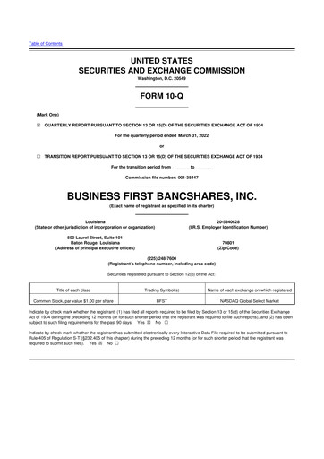 Miniature Business First Bancshares 10-Q Rapport trimestriel 2022 