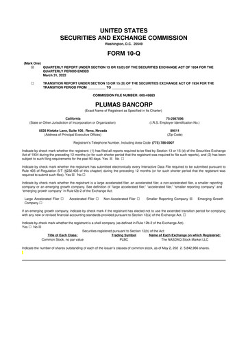 Miniature Plumas Bancorp 10-Q Rapport trimestriel 2022 