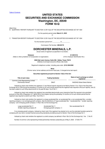 Miniature Dorchester Minerals 10-Q Rapport trimestriel 2022 