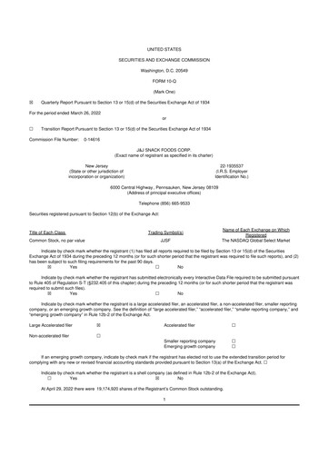 Thumbnail J&J Snack Foods
 10-Q Quarterly Report FY2022 