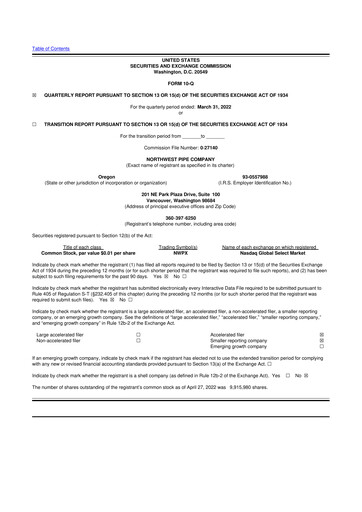 Miniature Northwest Pipe Company
 10-Q Rapport trimestriel 2022 