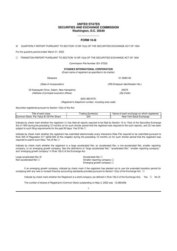 Vorschaubild Standex International 10-Q Quartalsbericht 2022 