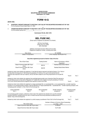 Miniature Bel Fuse 10-Q Rapport trimestriel 2022 