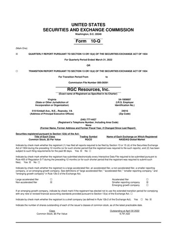 Thumbnail RGC Resources 10-Q Quarterly Report FY 